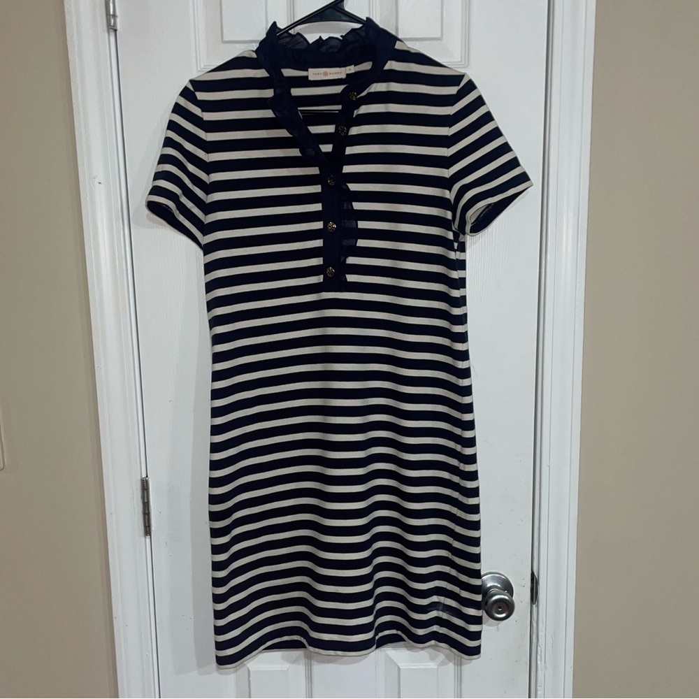 Striped Navy and White Short Sleeve Polo Dress